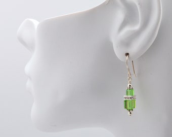 Light Green Peridot Swarovski Crystal Squaredelle Earrings // August birthstone earrings // Special occasion dangle earrings