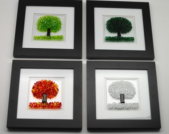 Fused Glass Four Season Trees, Black or white Frame