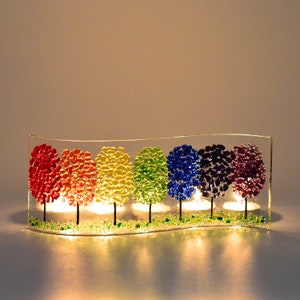 Rainbow Glass Forest Fusion, Shelf/Window Sill Art, Handmade image 3