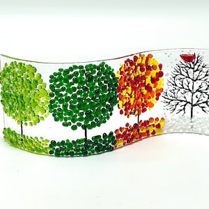 Fused Glass Four Season Trees, Shelf/Window Sill Art, Handmade