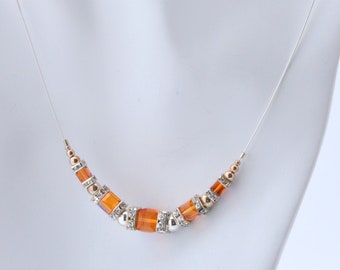 Orange Topaz Swarovski Crystal Squaredelle Necklace Earrings Set November Birthstone Silver or Gold 18 inch length Birthday gift