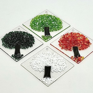 4 Seasons trees Fused Glass - 4&quot;x4&quot;