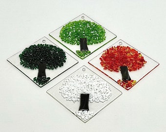 4 Seasons trees Fused Glass - 4"x4"