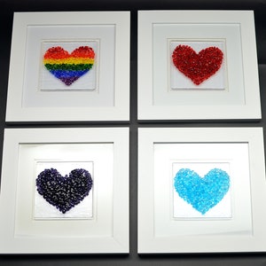 Fused glass Framed Hearts, Red, Rainbow, Purple, Blue, Pink