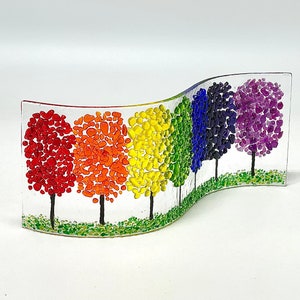 Rainbow Glass Forest Fusion, Shelf/Window Sill Art, Handmade image 7