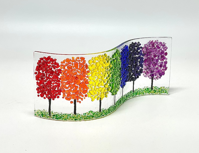 Rainbow Glass Forest Fusion, Shelf/Window Sill Art, Handmade image 7