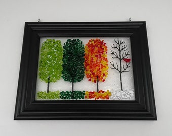 Hanging Fused Glass Four Seasons Window Art, Handmade