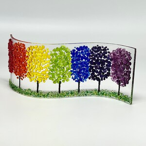 Rainbow Glass Forest Fusion, Shelf/Window Sill Art, Handmade image 6