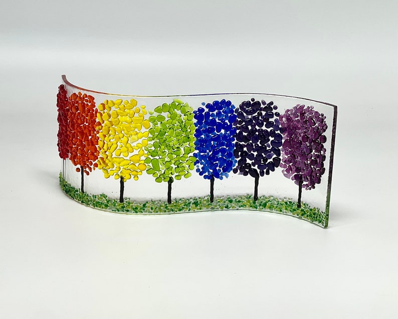 Rainbow Glass Forest Fusion, Shelf/Window Sill Art, Handmade image 6