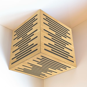 Ceiling corner bass trap, cube acoustic panel, cube bass traps, corner sound diffuser, 3d wall panel, wood wall panel, home theater decor