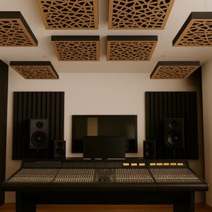 Akoestische geluidsabsorberende diffusor Kern - Akoestisch studiogeluidwerend paneel - Plafondgeluidabsorberende panelen met decoratief houten front