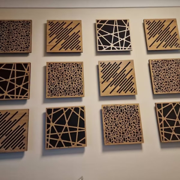 Lamellen-Wandpaneel, dekoratives Paneel für Schalldiffusion, 3D-Wandpaneele, Akustikpaneel, Kunst-Wandpaneele aus Holz