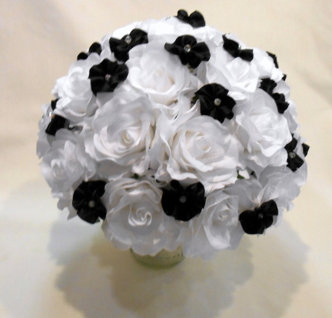 Black White Silk Flower Bouquet Etsy