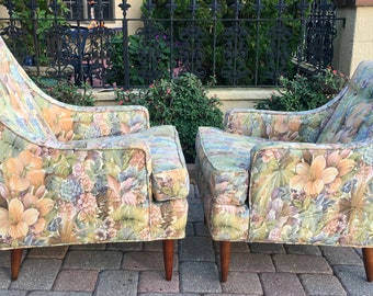 Tropical Mid Century Pair of His & Her Chairs