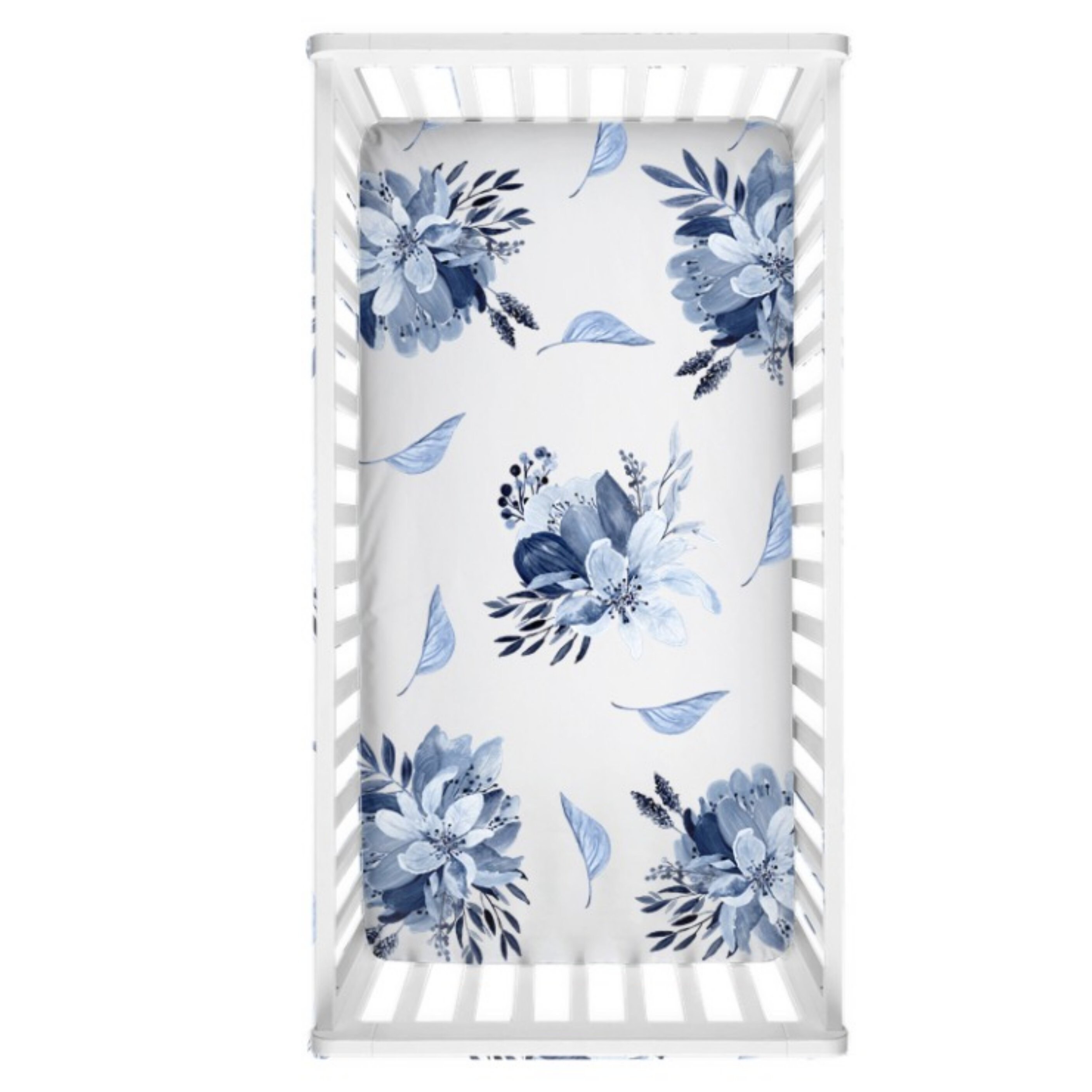 Blue Floral Crib Sheet Girl Nursery Crib Sheet Cotton | Etsy