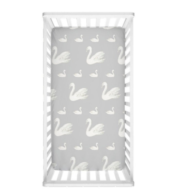 Swans Baby Blanket Cotton Crib Sheet Girl Baby Shower Crib Sheet Grey Crib Sheet Girl Nursery Swan Crib Sheet Swan Nursery