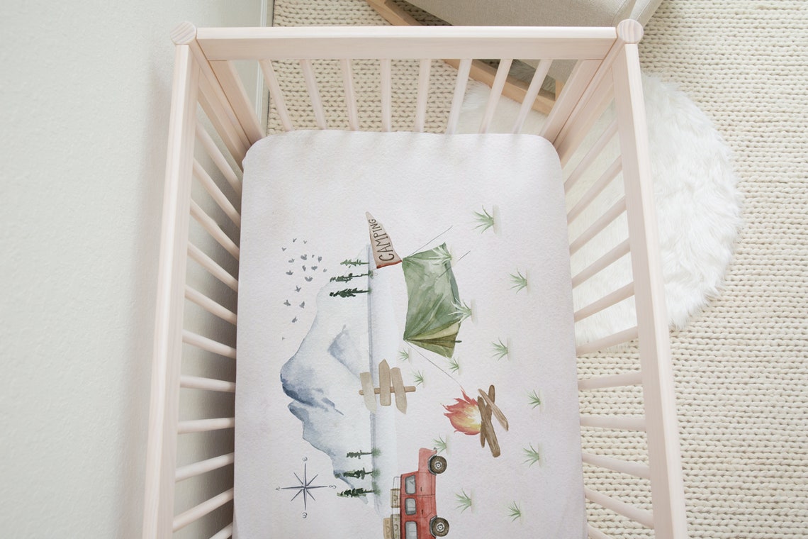 Camp Site Crib Sheet Forest Crib Sheet Camping Crib Sheet Etsy