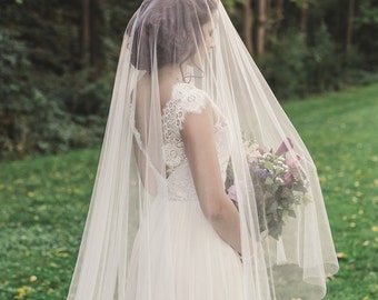 cathedral veil with blusher, bridal veil, ivory cathedral wedding veil with blusher, long english net veil, cathedral drop veil - VICTORIA