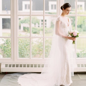 bridal cape veil, wedding cape, shoulder veil, bridal cape, bridal cover up, wedding coverup, tulle cape, cathedral cape, long cape - DEVON
