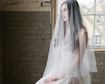 drop veil, two tier bridal veil, drop wedding veil, fingertip veil with blusher, english net drop veil, ivory drop veil - AVALINE
