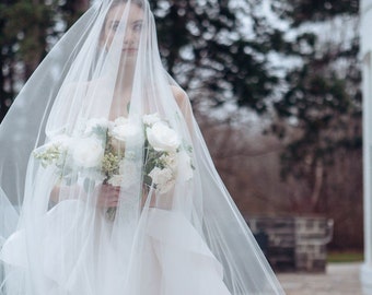 long blusher wedding veil, bridal veil with blusher, cathedral veil with blusher, long wedding veil, drop veil cathedral - ACACIA