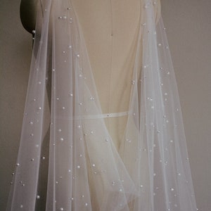 pearl bridal cape, pearl wedding cape, pearl cape veil, pearl embellished cape, - NEBULA