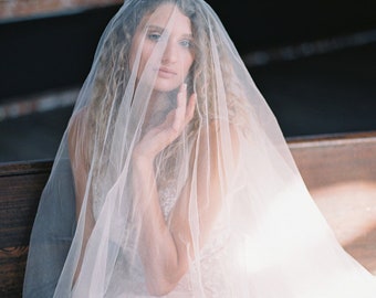 silk blusher veil, silk wedding veil, silk veil with blusher, cathedral silk bridal veil | GRACE