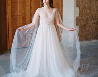 bridal wings, cape wings, shoulder tulle wings, wedding wing cape, bridal  dress wings RIONA