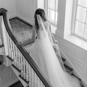 silk wedding veil, cathedral length silk bridal veil, long silk veil, one tier silk veil, modern silk veil, pure silk tulle veil - JULIETTE
