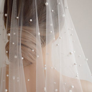 blusher veil with pearls, scattered pearl veil, pearl wedding veil - OPERA