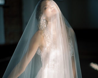 bridal veil with blusher, drop veil, cathedral blusher veil - MIRAGE