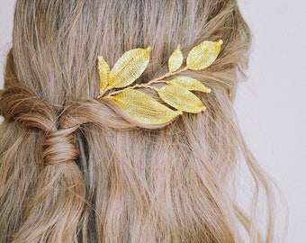 gold leaf bridal headpiece, branch headpiece, gold leaf wedding hair piece - WILLOW