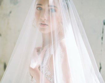 veil with blusher, wedding veil, english net veil, long veil, ivory bridal veil, drop veil, chapel veil, cathedral veil - VICTORIA