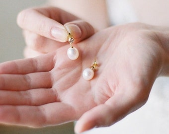 drop pearl earrings, bridal pearl earrings, wedding pearl earring dangle - EMMA