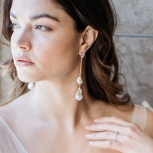 baroque pearl dangle earrings, modern bridal earrings, statement pearl earrings, modern pearl wedding earrings - DALLI