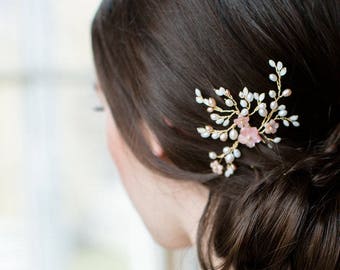 bridal hair pin, wedding hair pin, blush hair flowers, wedding hair flower, blush hair comb, bridal hair flower - SAKURA