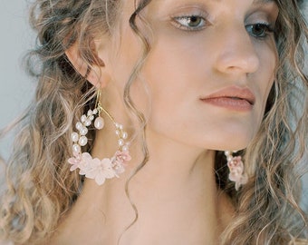 floral bridal earrings, floral wedding earrings, blush floral earrings | KYOTO