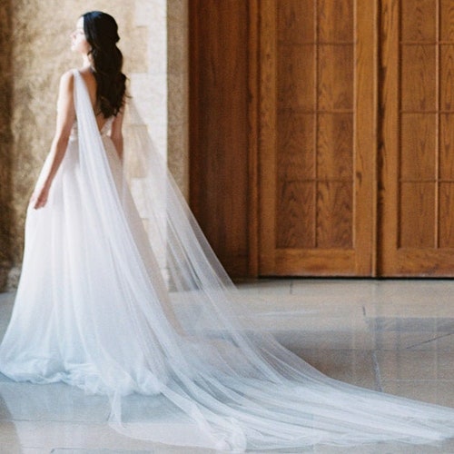 Glitter Tulle Wings Wedding Veil Cathedral Bridal Cape Veil