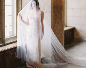 long blusher veil, wedding veil with long blusher, sheer bridal veil with blusher - SIERRA