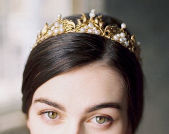 bridal crown, gold crown, wedding crown, gold wedding tiara, bridal headpiece, bridal tiara, wedding headpiece, gold tiara - ELEANOR