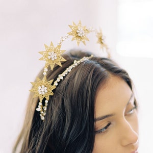 star wedding crown, star tiara, gold star crown, celestial wedding hair accessory, sparkly star crown, celestial headpiece ETOILE image 1