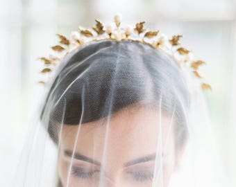 gold bridal crown, gold wedding crown, gold crown, bridal headpiece, wedding headpiece, gold headpiece, gold headband - CELESTE