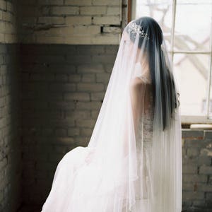 silk drop veil, silk blusher veil, silk wedding veil, silk bridal veil, ivory silk veil, silk fingertip veil, silk tulle veil - ANGELIQUE