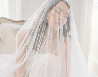 silk drop veil, silk tulle veil with blusher | ANGELIQUE