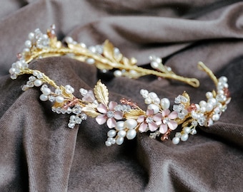 floral blush bridal headpiece, floral bridal hair piece, blush wedding headpiece - LINNEA