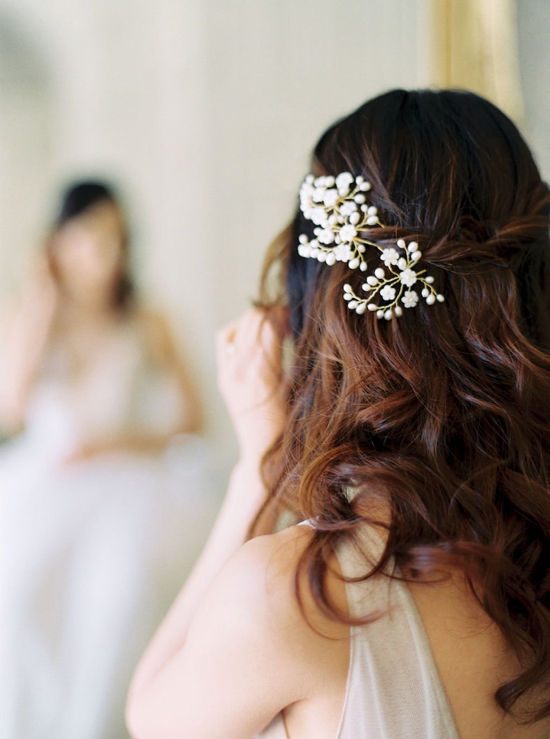 floral wedding hair pins, pearl hair pins, bridal hair pins, flower hair pins, gold hair pins, floral hair pins CLAUDETTE set of 3 image 7