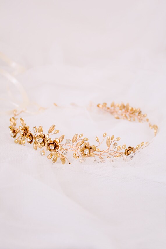 gold crown gold flower crown gold wedding crown gold Etsy