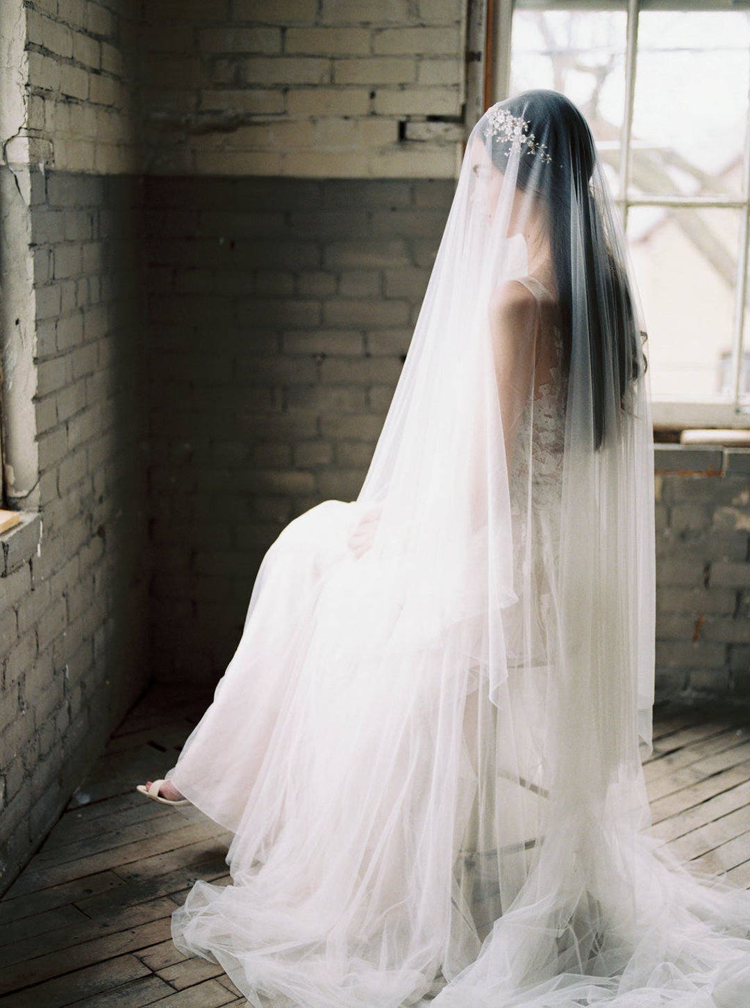 Silk Drop Veil, Silk Blusher Veil, Silk Wedding Veil, Silk Bridal Veil, Ivory Silk Veil, Silk