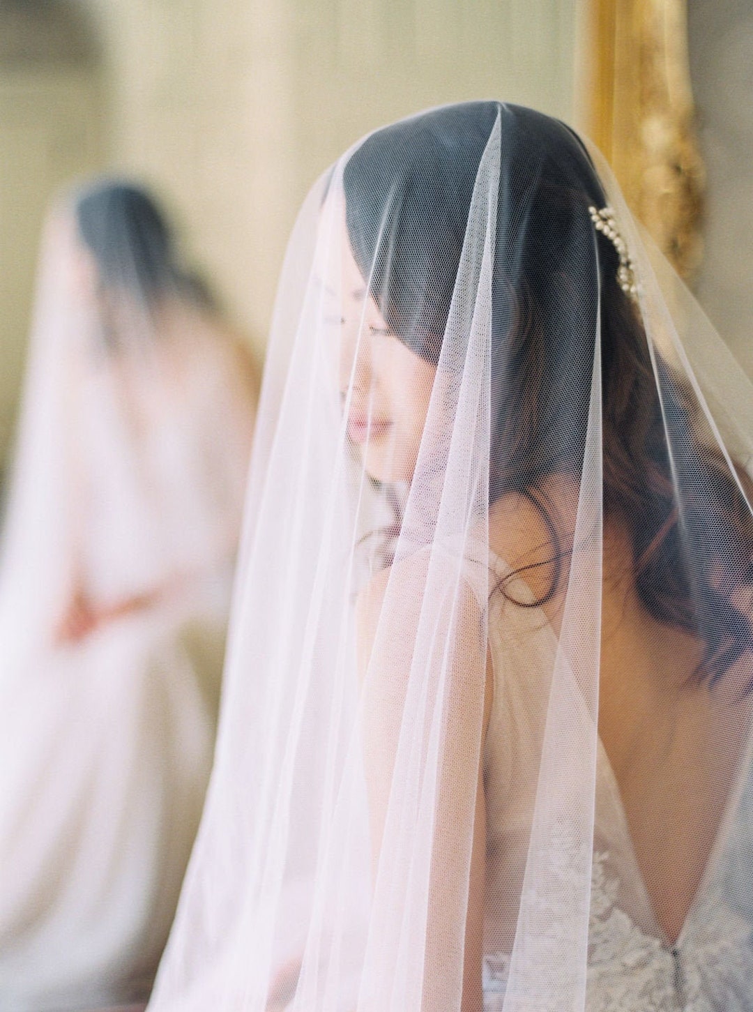 Cathedral Veil With Blusher, English Net Drop Veil  display picture 3