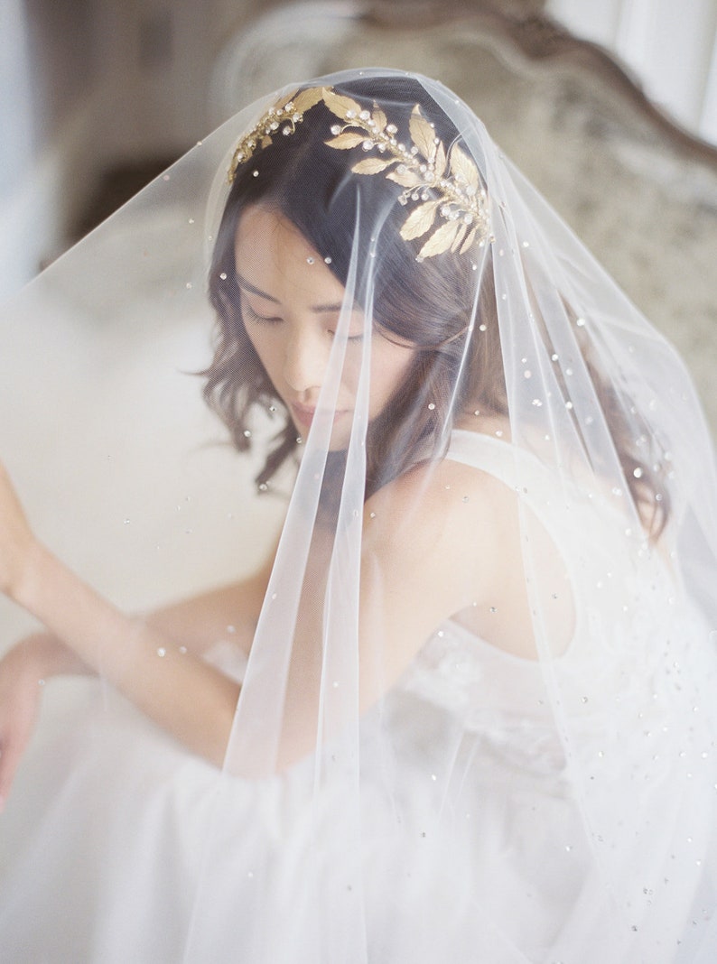 gold wedding crown, gold bridal headpiece, crystal hair piece, gold crystal crown, gold leaf crown DIANA image 4